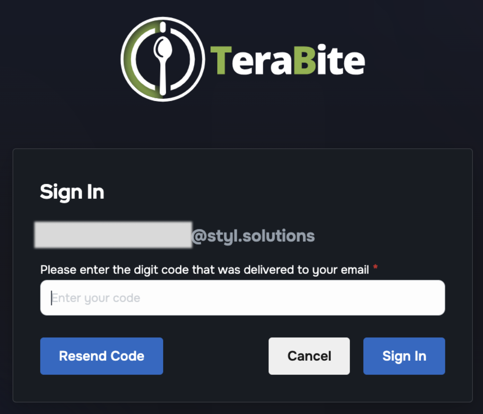 Enter OTP code sent via email or Tap "Resend code" if OTP is not delivered