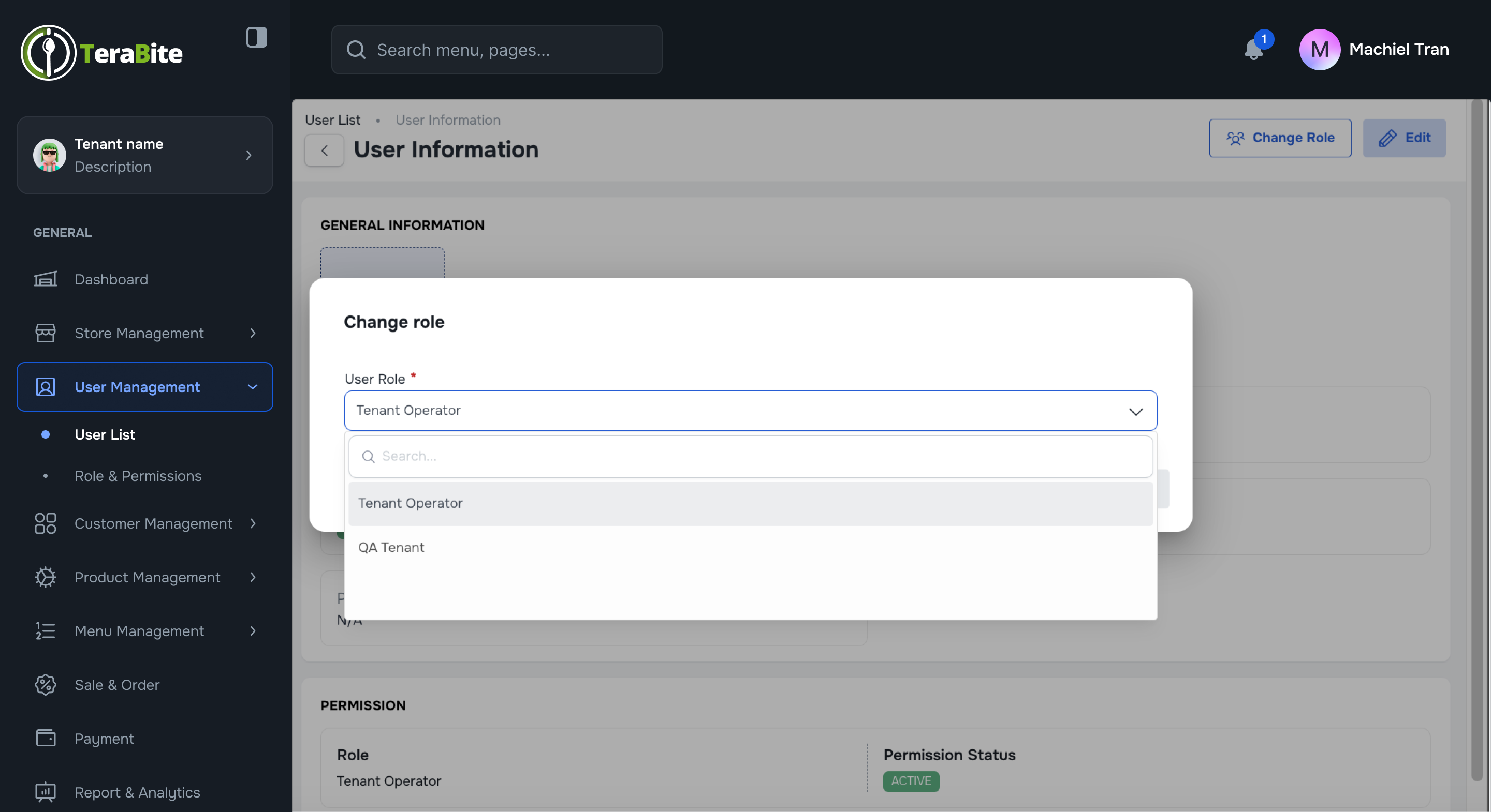 Search and Select new role to change