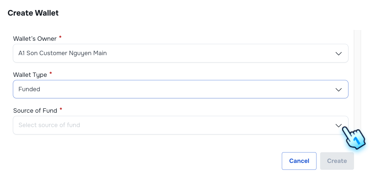 Select Fund Source for Funded Wallet